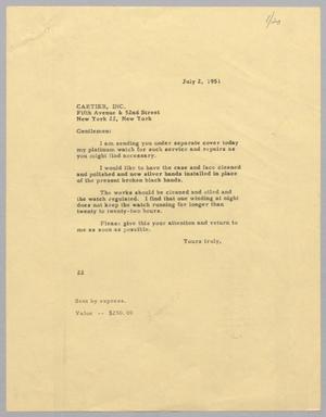 [Letter from Daniel W. Kempner to Cartier Incorporated, July 2, 1951]