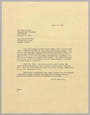 [Letter from Daniel W. Kempner to David Cohen, June 15, 1951]