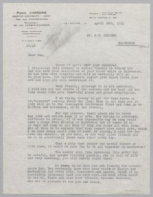 Primary view of object titled '[Letter from Pierre Chardine to Daniel W. Kempner, April 26, 1951]'.