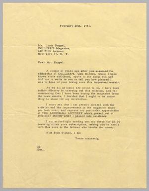 [Letter from Daniel W. Kempner to Collier's Magazine, February 20, 1951]