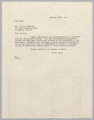 [Letter from Daniel W. Kempner to Pierre Chardine, January 29, 1951]