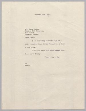 [Letter from Daniel W. Kempner to David Cohen, January 10, 1951]