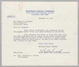 [Letter from C. W. Wood to Daniel W. Kempner, December 7, 1951]