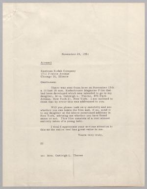 [Letter from Daniel W. Kempner to Eastman Kodak Company, November 23, 1951]