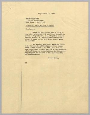 [Letter from Daniel W. Kempner to Willoughby's, September 17, 1951]