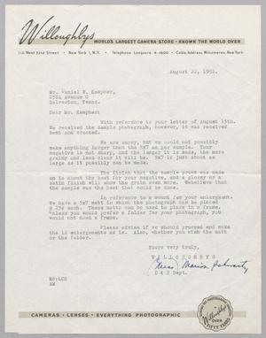 [Letter From Willoughby's to Daniel W. Kempner, August 22, 1951]