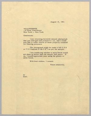 [Letter from Daniel W. Kempner to Willoughby's, August 15, 1951]