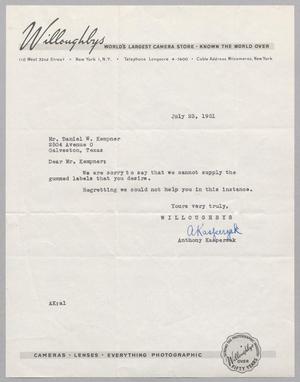[Letter from Anthony Kasperzak to Daniel W. Kempner, July 23, 1951]
