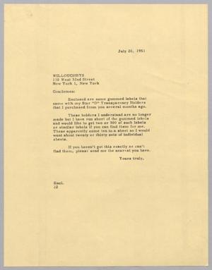 [Letter from Daniel W. Kempner to Willoughby's, July 20, 1951]