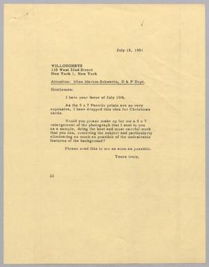 [Letter from Daniel W. Kempner to Willoughby's, July 13, 1951]