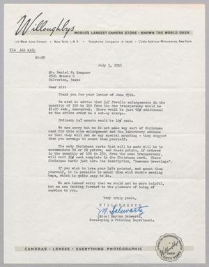[Letter from Willoughby's to Daniel W. Kempner, July 3, 1951]