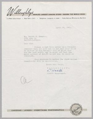[Letter from Willoughby's to Daniel W. Kempner, April 26 1951]
