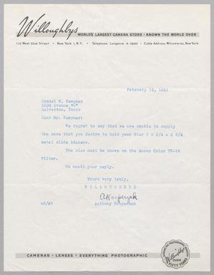 [Letter from Anthony Kasperzak to Daniel W. Kempner, February 15, 1951]