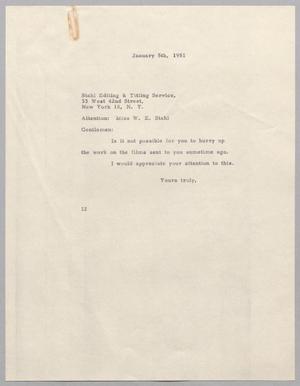 [Letter from Daniel W. Kempner to Stahl Editing & Tilting Service, January 5, 1951]