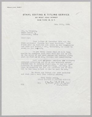 [Letter from Stahl Editing & Titling Service to H. Kempner Firm, December 19, 1950]