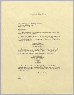 [Letter from Daniel W. Kempner to Stahl Editing & Tilting Service, November 10, 1950]