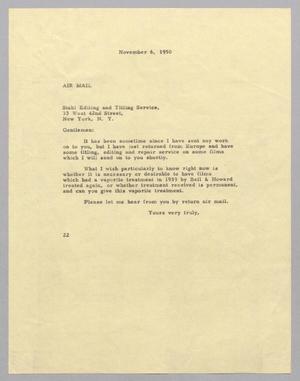 [Letter from Daniel W. Kempner to Stahl Editing & Titling Service, November 6, 1950]