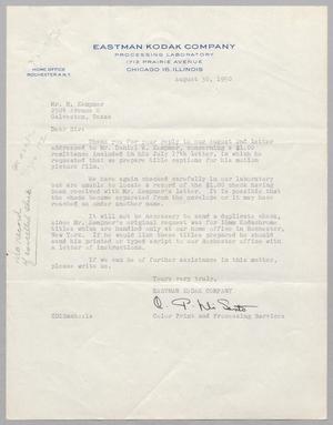 [Letter from Eastman Kodak Company to Daniel W. Kempner, August 30, 1950]