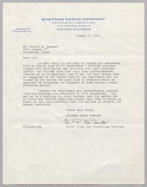 [Letter from C. DiSanto to Daniel W. Kempner, August 2, 1950]