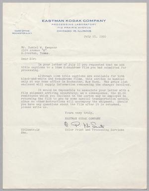 [Letter from C. DiSanto to Daniel W. Kempner, July 21, 1950]