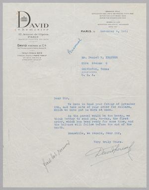 [Letter from David to Daniel W. Kempner, November 9, 1951]