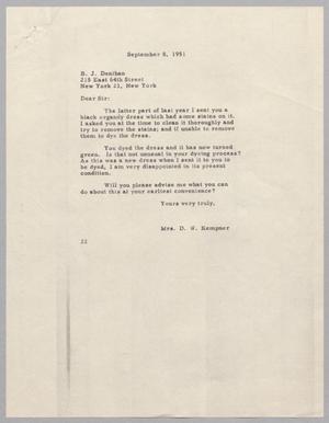[Letter from Jeane B. Kempner to B. J. Denihan, September 8, 1951]