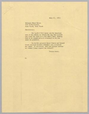 [Letter from Daniel W. Kempner to Delman Shoe Salon, May 21, 1951]