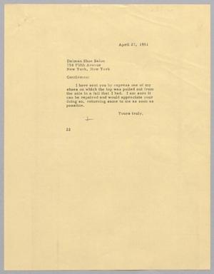 [Letter from Daniel W, Kempner to Delman Shoe Salon, April 27, 1951]