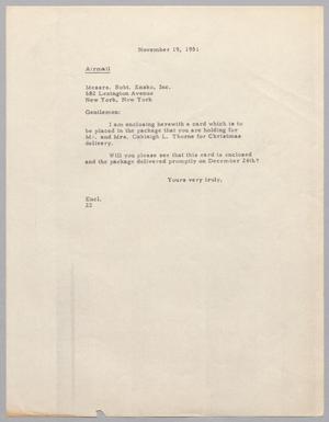 [Letter from Daniel W. Kempner to Ensko, Incorporated, November 19, 1951]