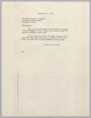 [Letter from Daniel W. Kempner to European Import Company, November 7, 1951]