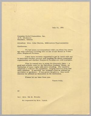 [Letter from Daniel W. Kempner to John Clayton, July 12, 1951]