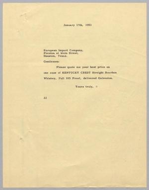 [Letter from Daniel W. Kempner to European Import Company, January 17, 1951]
