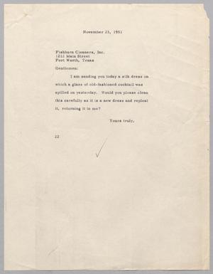 [Letter from Jeane B. Kempner to Fishburn Cleaners, Incorporated, November 23, 1951]