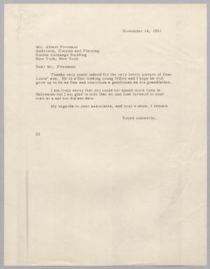 [Letter from Daniel W. Kempner to Albert Fremaux, November 14, 1951]