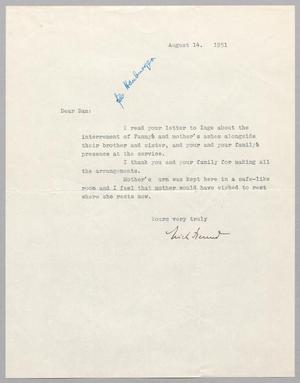 [Letter from Erich Freund to Daniel W. Kempner, August 14, 1951]