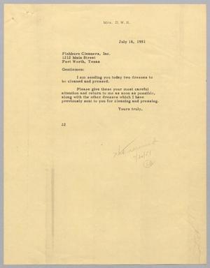 [Letter from Daniel W. Kempner to Fishburn Cleaners, July 16, 1951]