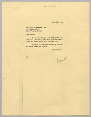 [Letter from Daniel W. Kempner to Fishburn Cleaners, June 30, 1951]