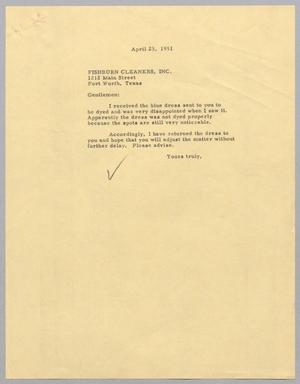 Primary view of object titled '[Letter from Jeane Bertig Kempner to Fishburn Cleaners, Incorporated, April 23, 1951]'.