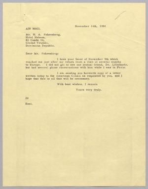 [Letter from Daniel W. Kempner to H. A. Fahrenkrog, November 14, 1950]