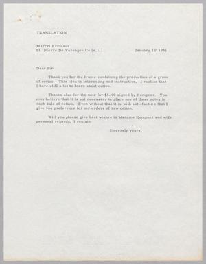 [Letter from Marcel Fremaux to Daniel W. Kempner, January 10, 1951]