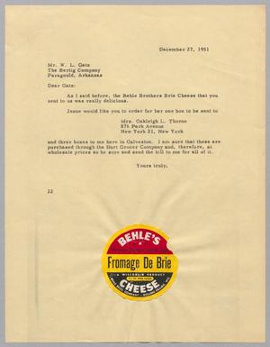 Primary view of object titled '[Letter from Daniel W. Kempner to William L. Gatz, December 27, 1951]'.