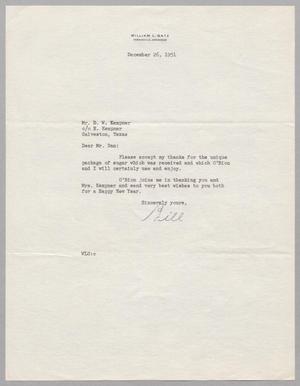 Primary view of object titled '[Letter from William L. Gatz to Daniel W. Kempner, December 26, 1951]'.