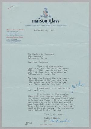 [Letter from Maison Glass to Daniel W. Kempner, November 19, 1951]