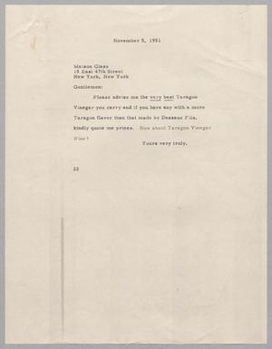 [Letter from Daniel W. Kempner to Maison Glass, November 5, 1951]
