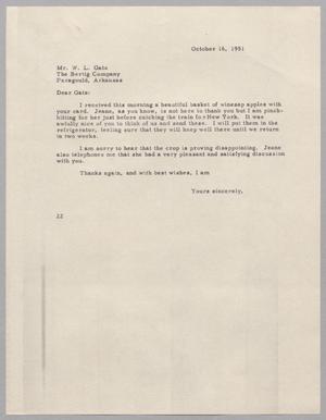 Primary view of object titled '[Letter from Daniel W. Kempner to William L. Gatz, October 16, 1951]'.