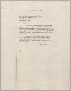 [Letter from Daniel W. Kempner to Miles K. Burton, September 13, 1951]