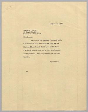[Letter from Daniel W. Kempner to Maison Glass, August 17, 1951]