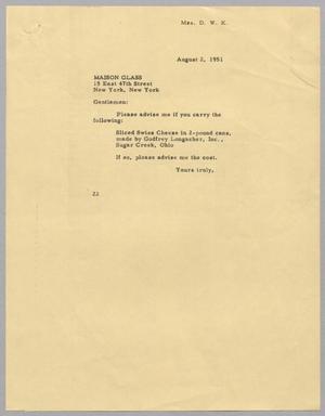 [Letter from Jeane B. Kempner to Maison Glass, August 2, 1951]