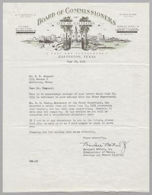 [Letter from the Commissioner of Water & Sewerage to Daniel W. Kempner, June 28, 1951]