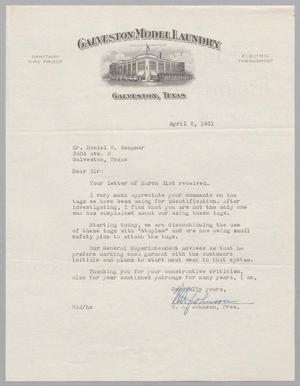 [Letter From Galveston Model Laundry to Daniel W. Kempner, April 2, 1951]